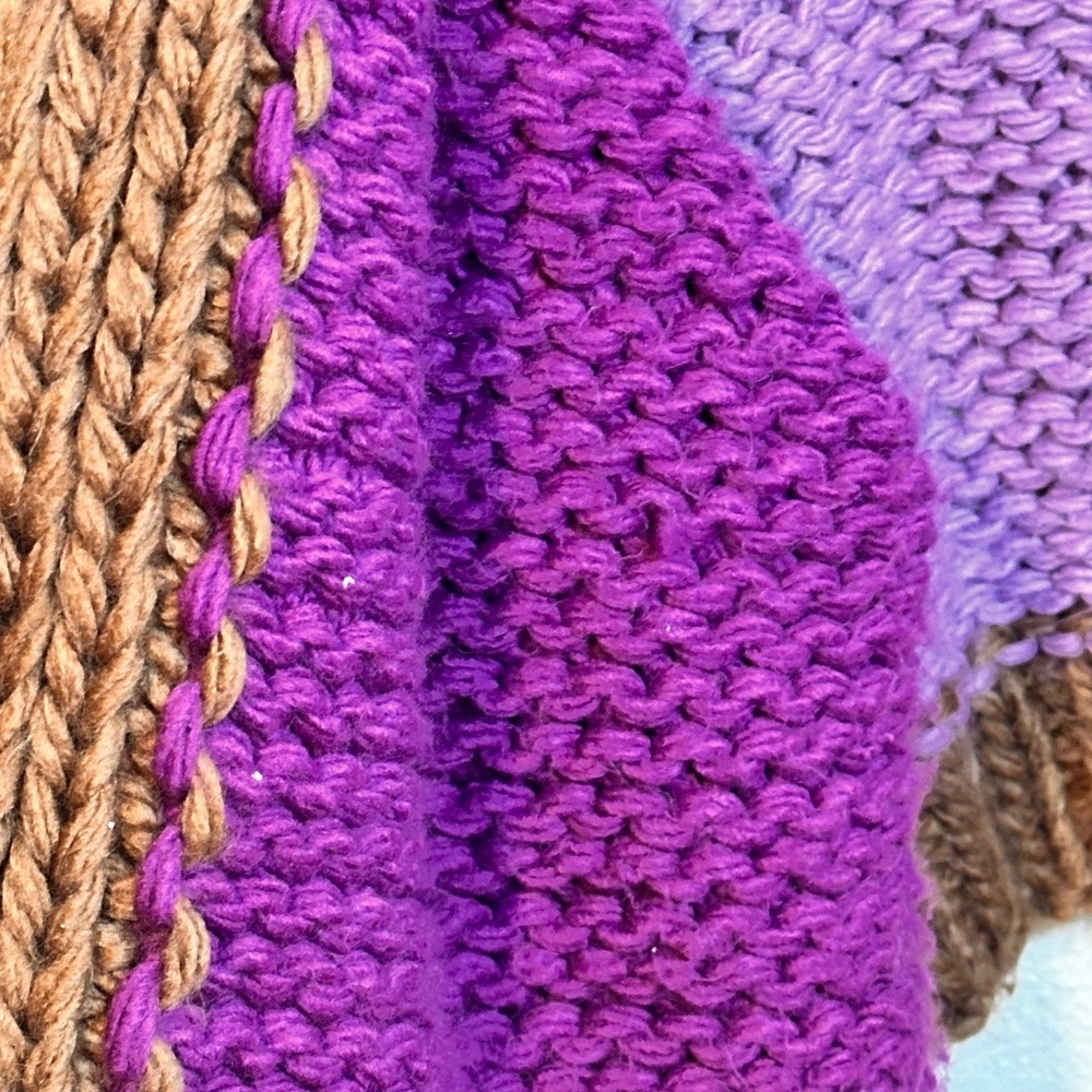 FRNCH Women's Cozycore Cottagecore Fishercore Purple and Brown Knit Cardigan - Picture 11 of 12
